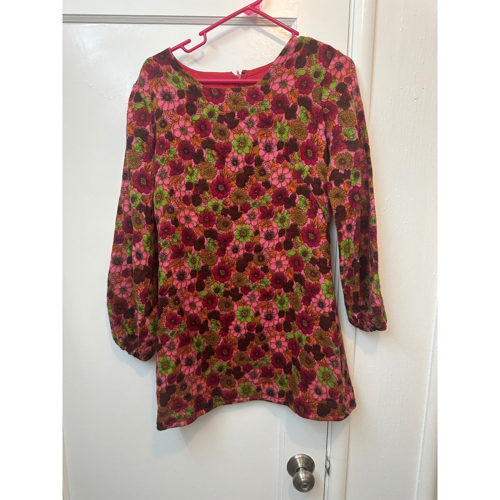 Vintage 60s 70s Mod Floral Mini Dress Tunic Pink Orange Green go go's Daphne